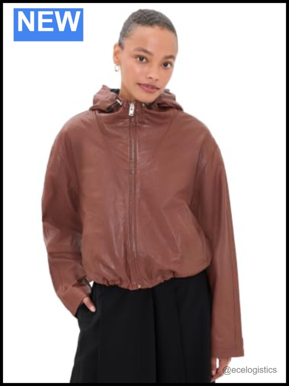 IRO Lambskin Leather Moto Jacket Women Toggle Hood Zip Front